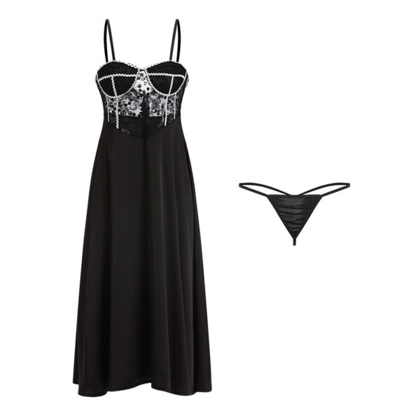 Robe longue de nuit noir satiné