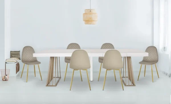 Table à manger extensible blanc avec pieds doré – Image 4