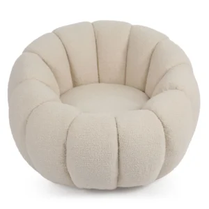 Fauteuil design rond Coquillage Horizan en tissu bouclette beige crème