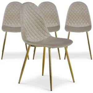 Lot de 4 Chaises contemporaines en velours taupe avec pieds en métal doré