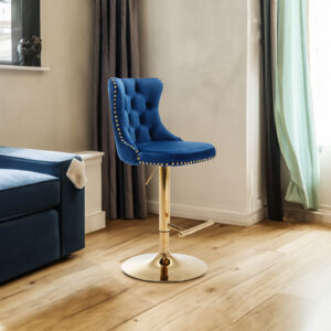 Tabourets de bar rembourrés modernes avec dossier touffetés confortables pour la maison, bleu, lot de 2
